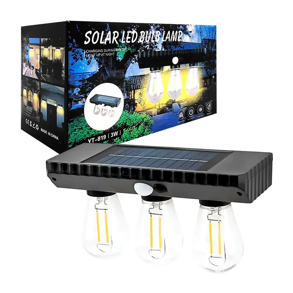 Panel solar con 3 focos para exterior con luz calida + encendido automático