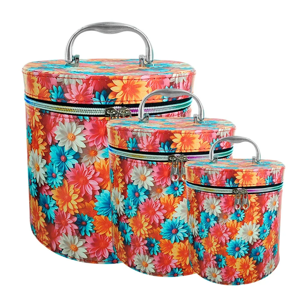 Juego de 3 cosmetiqueras cilíndricas con estampado floral multicolor / y212