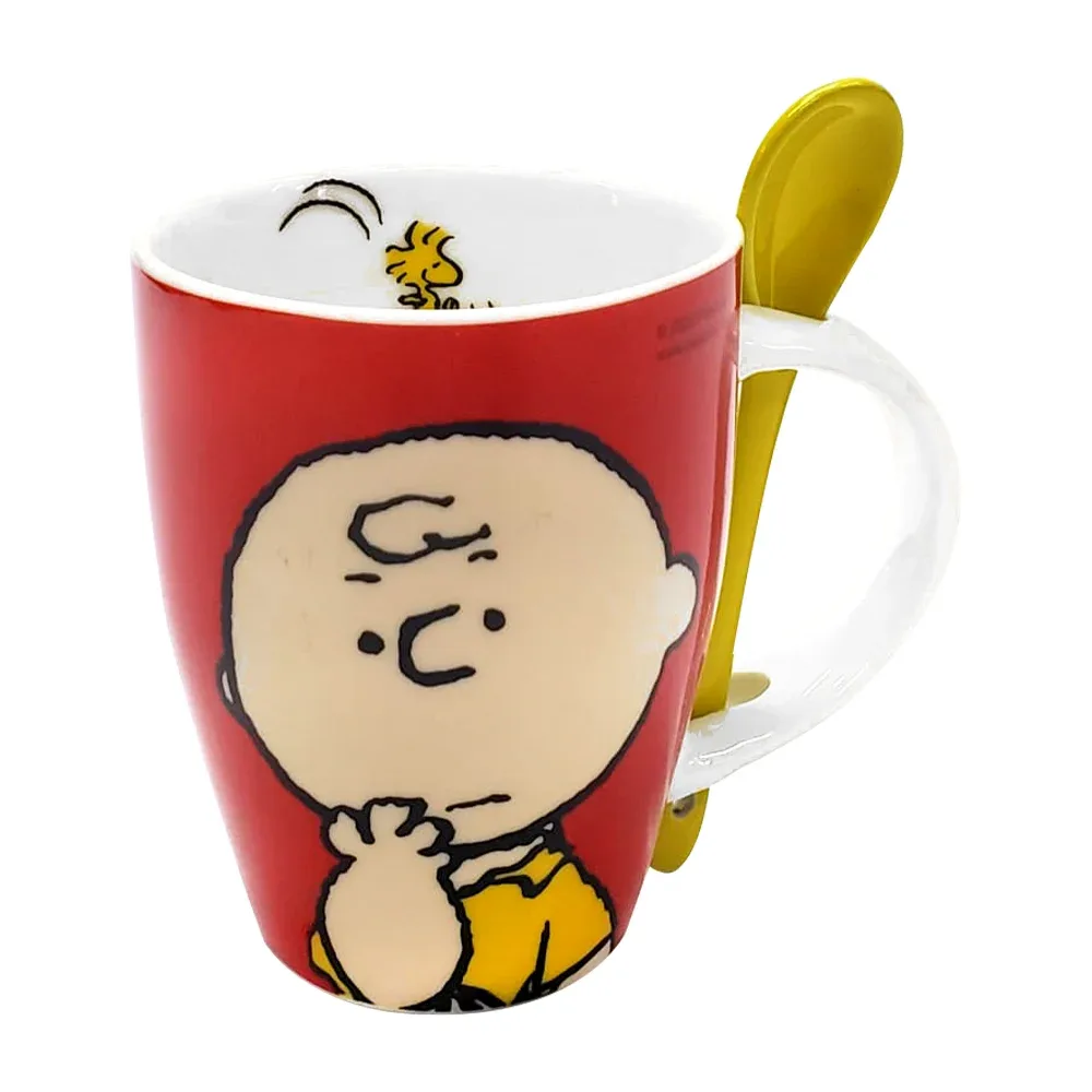 Juego de 2 tazas de porcelana con cucharas de cerámica y diseño de peanuts con capacidad para 310ml / snoopy / 1738-253
