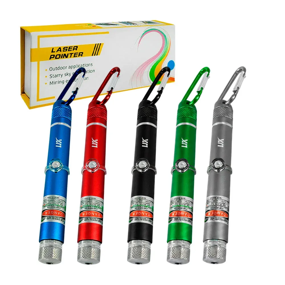 Puntero laser con 5 cabezales intercambiables + mosquetón, variedad de colores