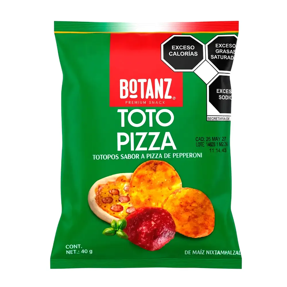 1pz bolsa botanz toto pizza sabor a pizza de pepperoni, 40g / 931622