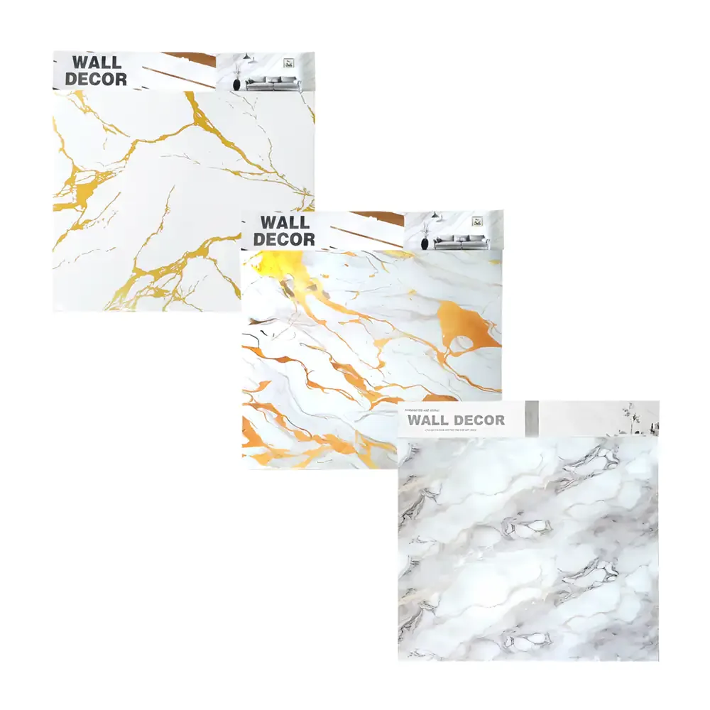 Paquete con 5 láminas de papel tapiz con diseño de mármol blanco-dorado, 60x60cm