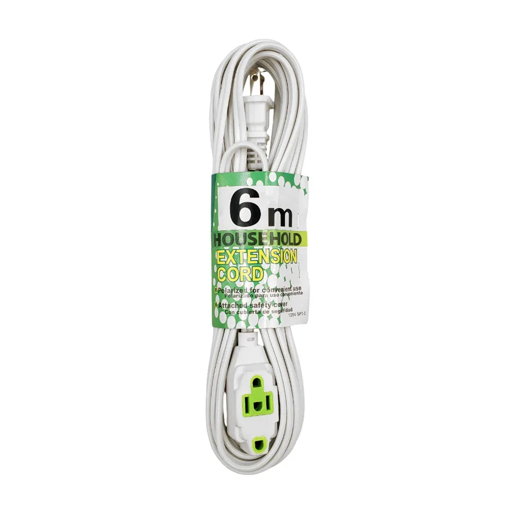 Extensión eléctrica en color blanca de 6m con 3 contactos / house hold / sh-2068