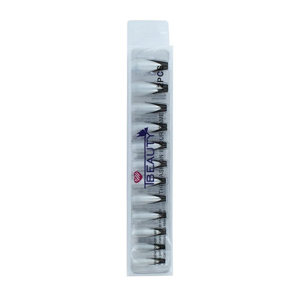 Set con 12 uñas postizas en forma balerina para dama, variedad de colores y diseños / d21-24
