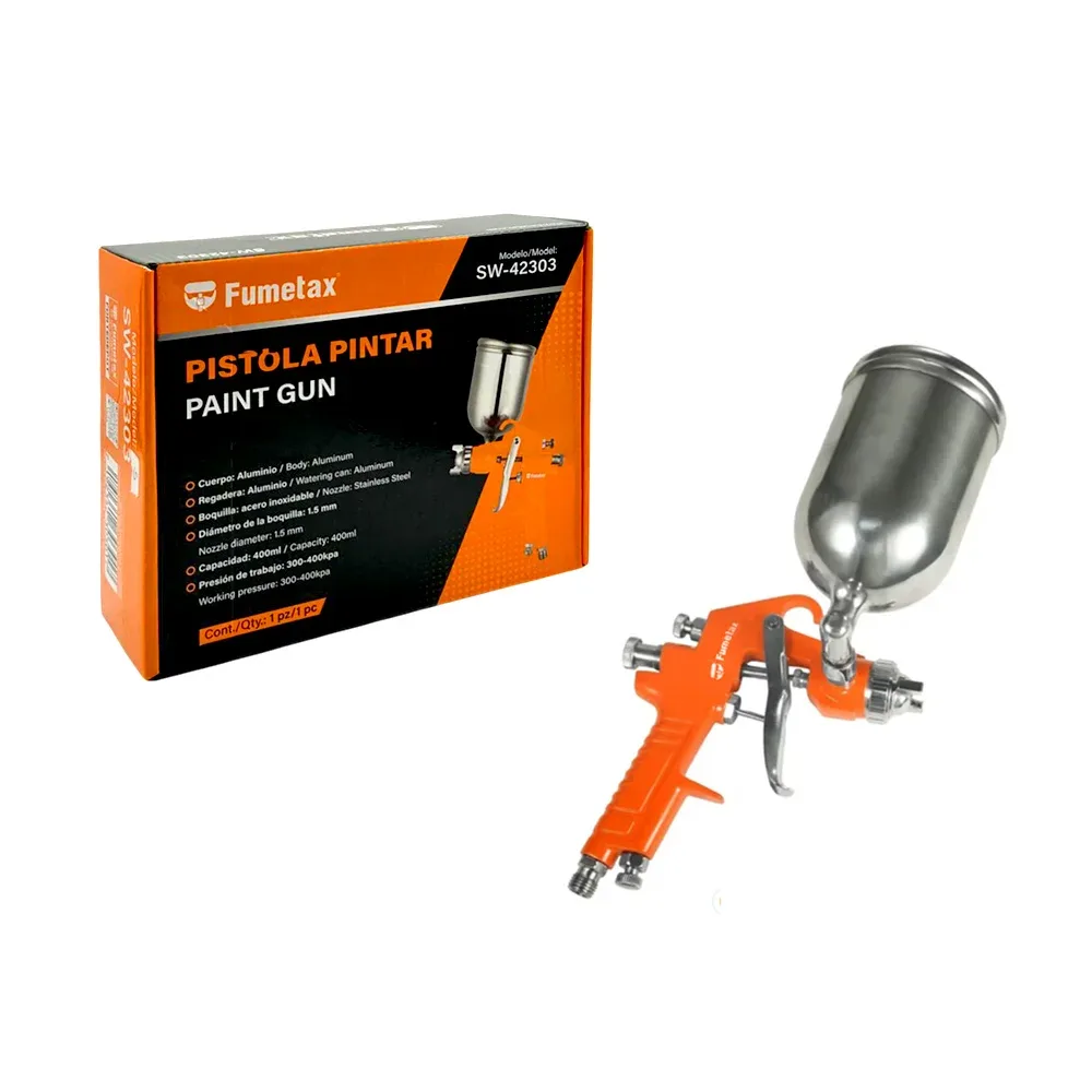 Pistola fumetax de aluminio con boquilla de acero inoxidable y capacidad 400ml para pintar / paint gun / sw-42303
