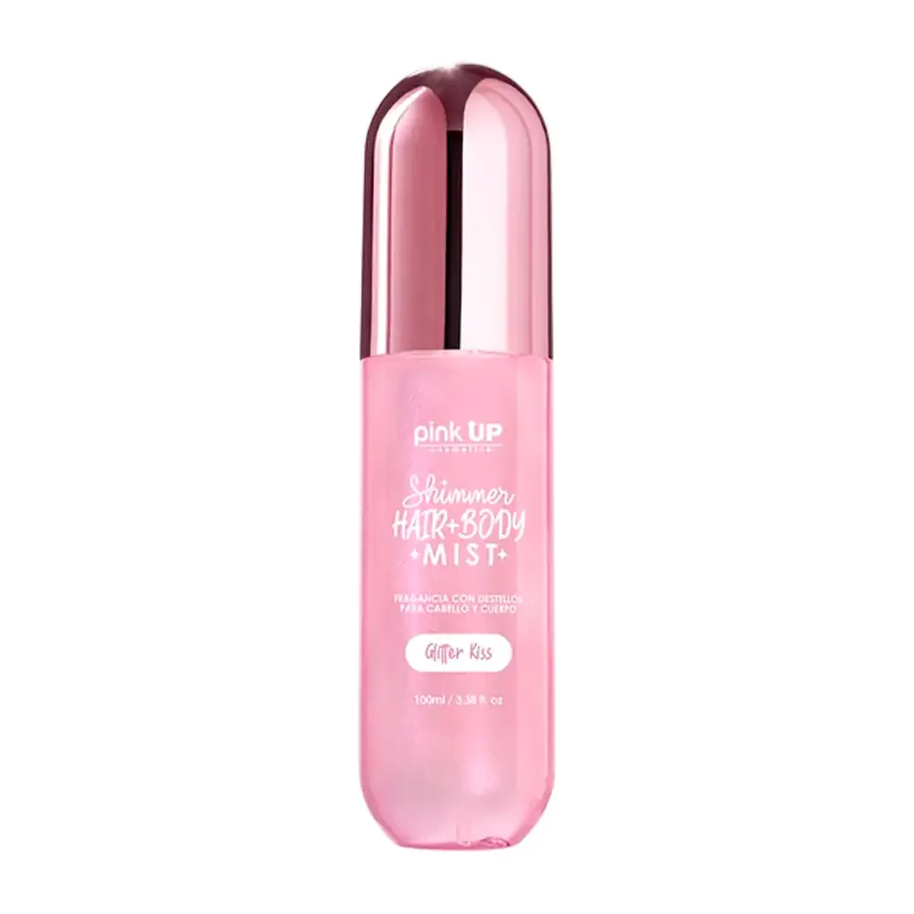 Perfume pink up para el cuerpo y cabello shimmer aroma glitter kiss, 100ml