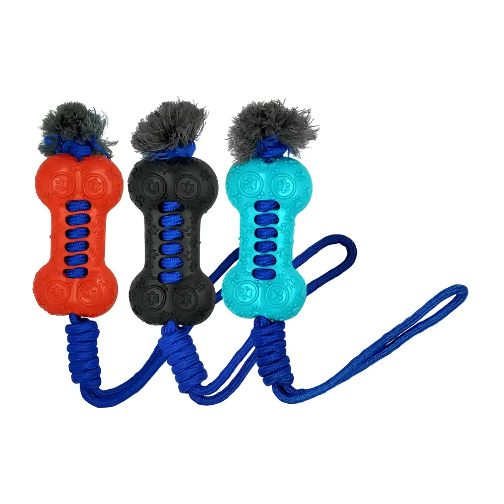Juguete mordedera para mascota con forma de hueso + agarradera de cuerda, variedad de colores