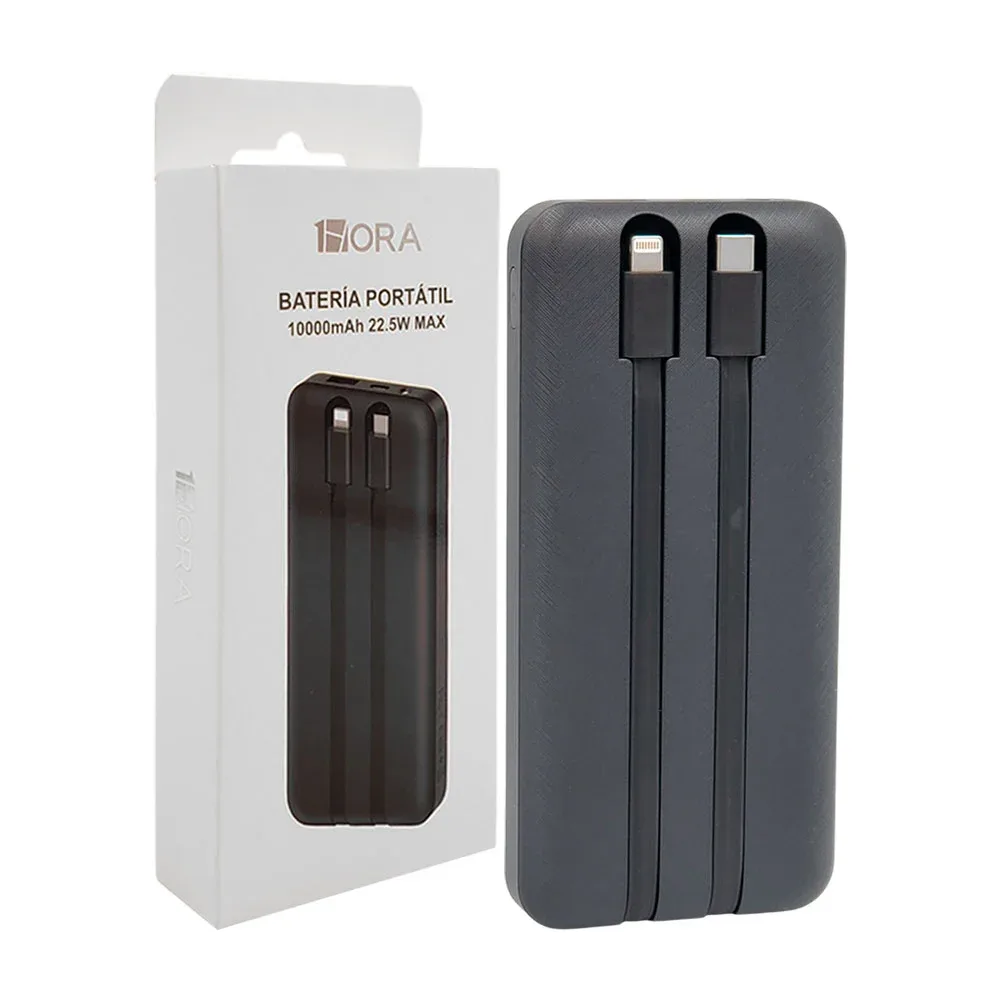 Power bank de 10000mah, carga rápida de 22.5w con 2 cables de carga y puertos