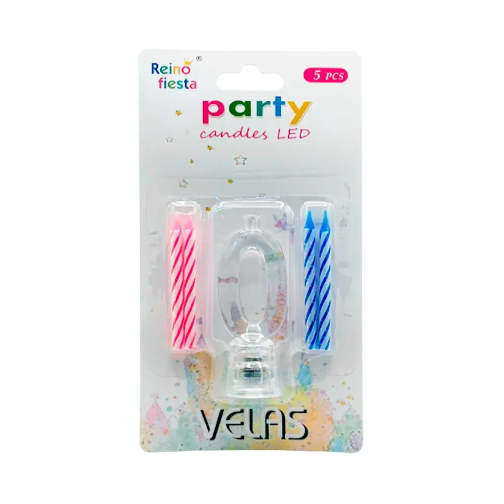 Portavelas número 0 transparente led + 4 mini velas / 50467