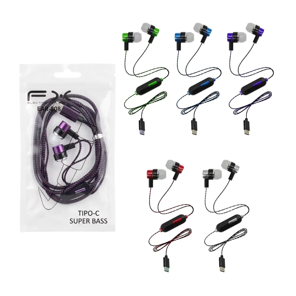 1pza audífonos fx alámbricos con cancelación de ruido, manos libres con entrad usb-c / ear-808