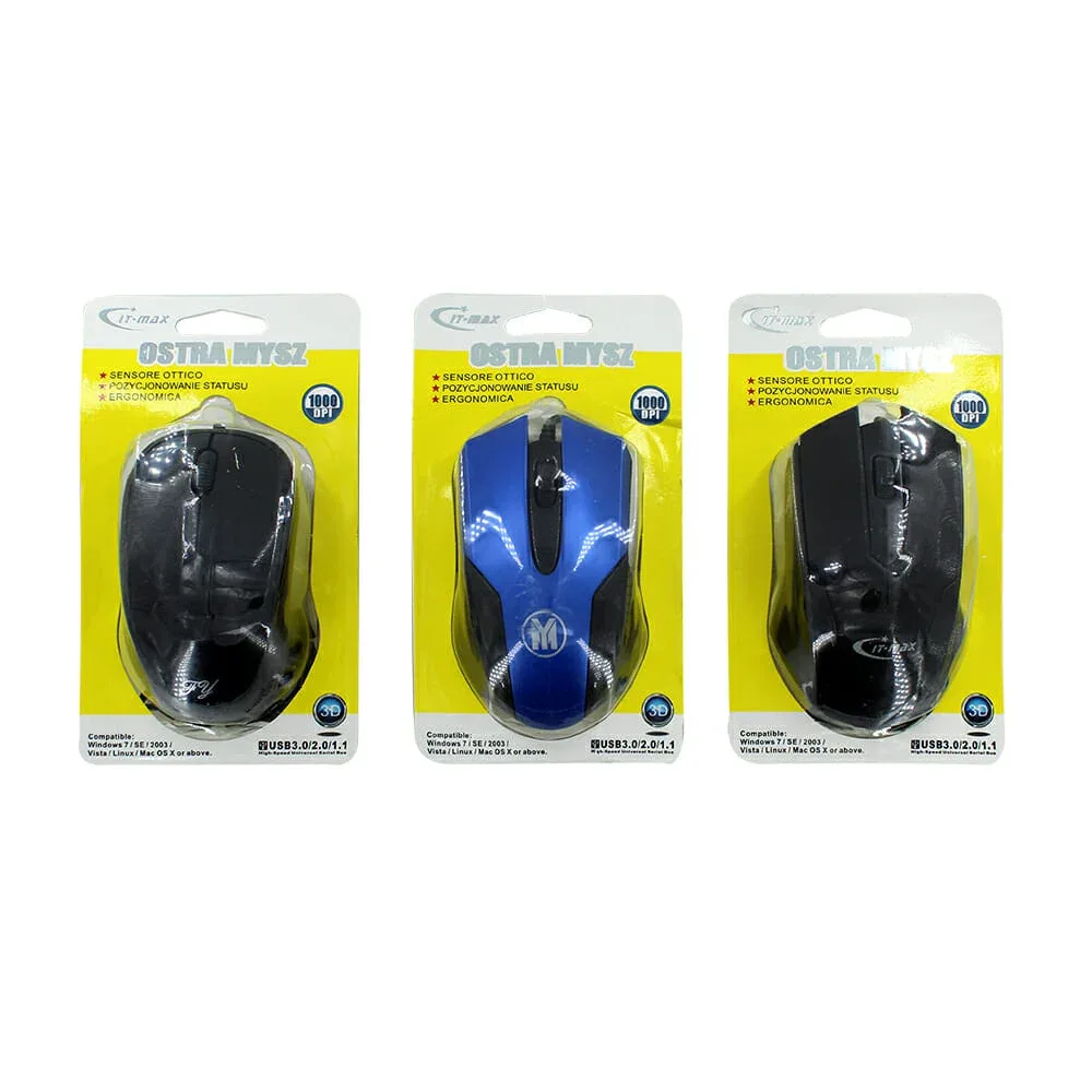 Mouse óptico alámbrico usb it-max ostra mysz con 1000 dpi, variedad de colores / 320315