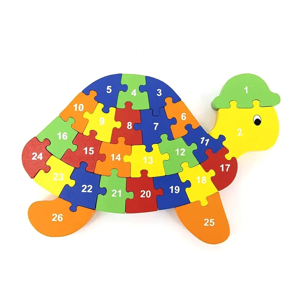 Rompecabezas didáctico de madera para niños con el abecedario, los números y diseño de tortuga / 12370