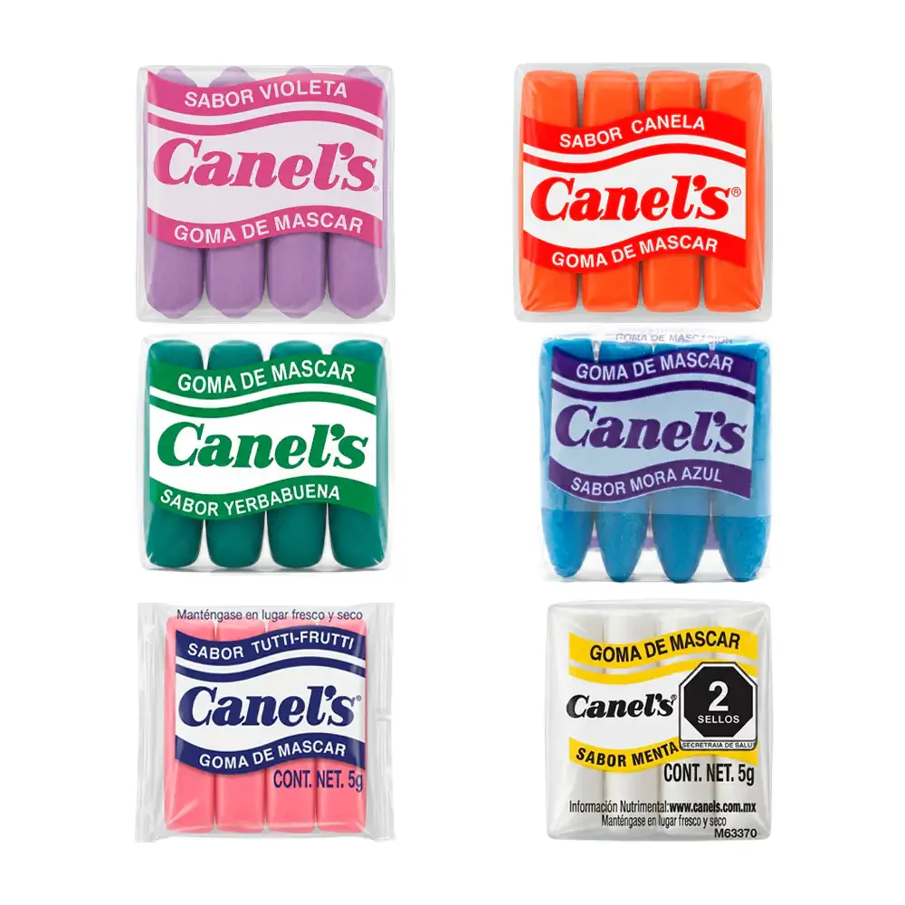 Paquete con 4 pastillas chicles canels, 5g, variedad de sabores / chicle-c