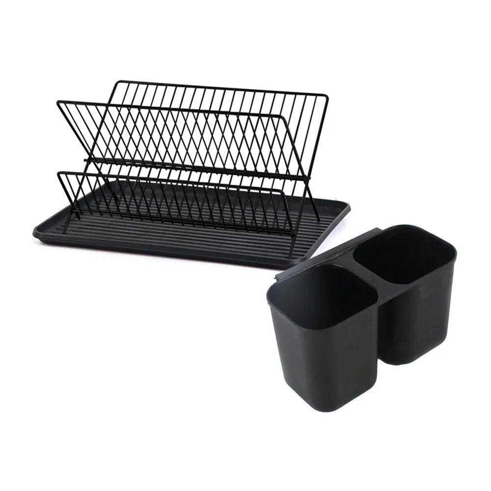 Escurridor para trastes, base de plástico + escurridor de cubiertos, color negro