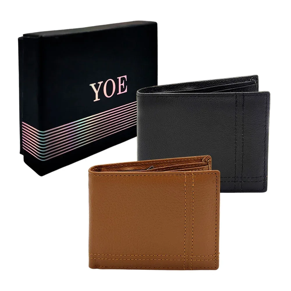 Cartera / billetera yoe de color liso con detalles cosidos para hombre / h8418