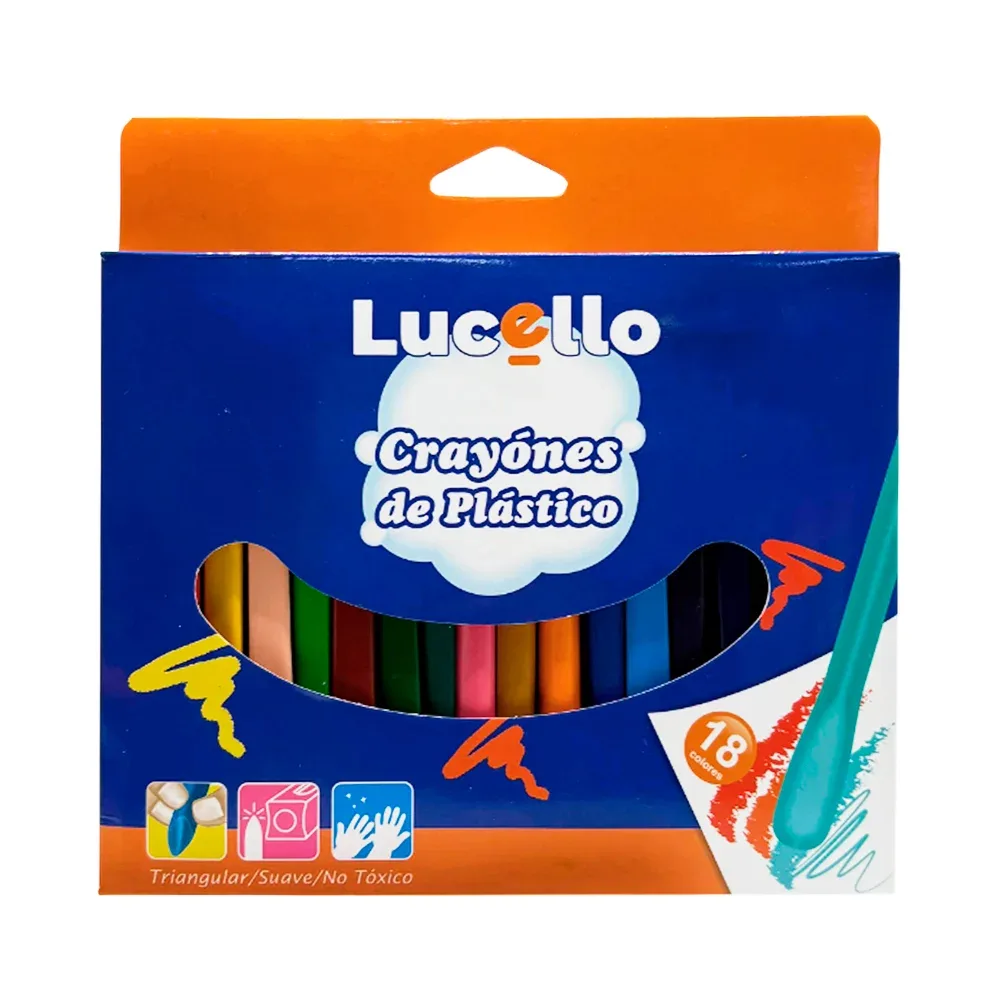 Caja lucello con 18 crayones triangulares, colores surtidos / 306468
