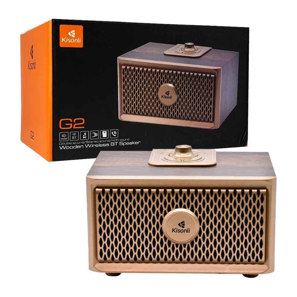 Bocina inalámbrica kisonli, estilo vintage con botones superiores de reproducción, perilla de volumen y puertos conectores traseros / g2