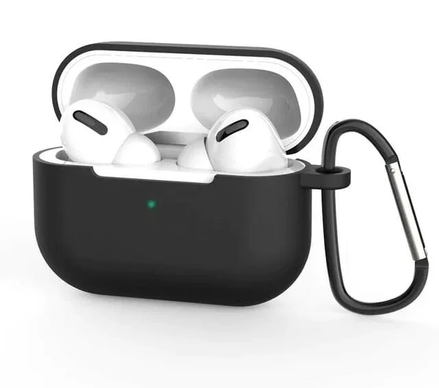 Funda para airpods 3 de silicona lisa, con gancho para llavero, color negro / 11948