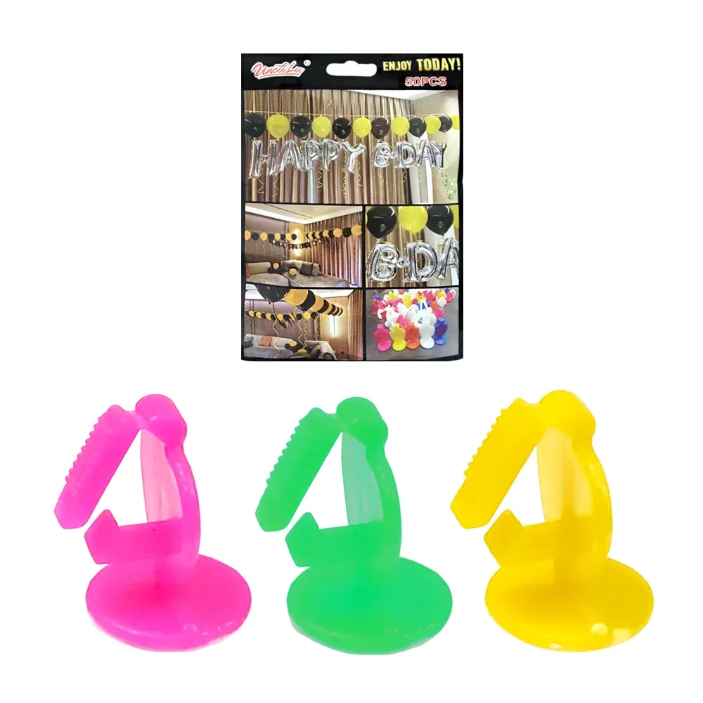 Paquete de 50 ganchos sujetadores de plástico con adhesivo para globos, variedad de colores / uncle lee / qq-2466