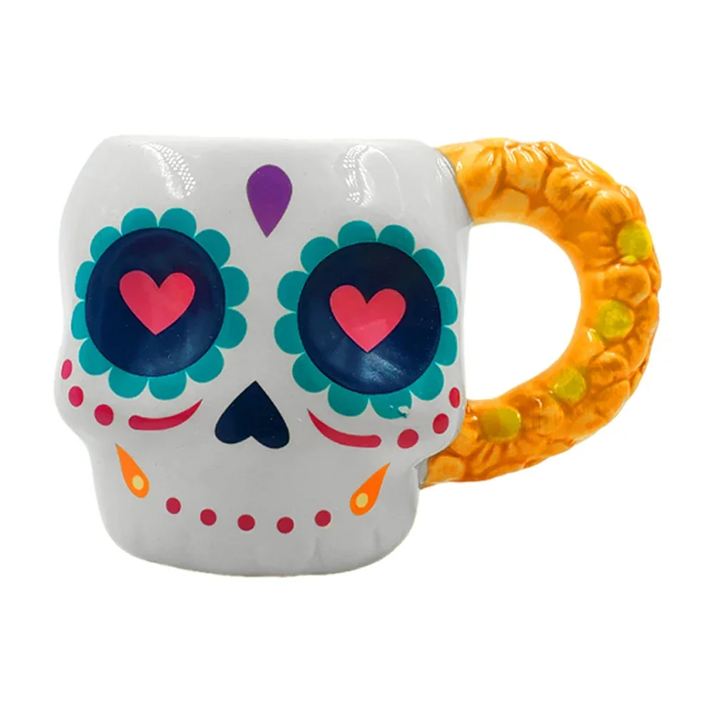 Taza de cerámica en forma de calavera con temática día de muertos, 9.5cm / 24-tcb-037