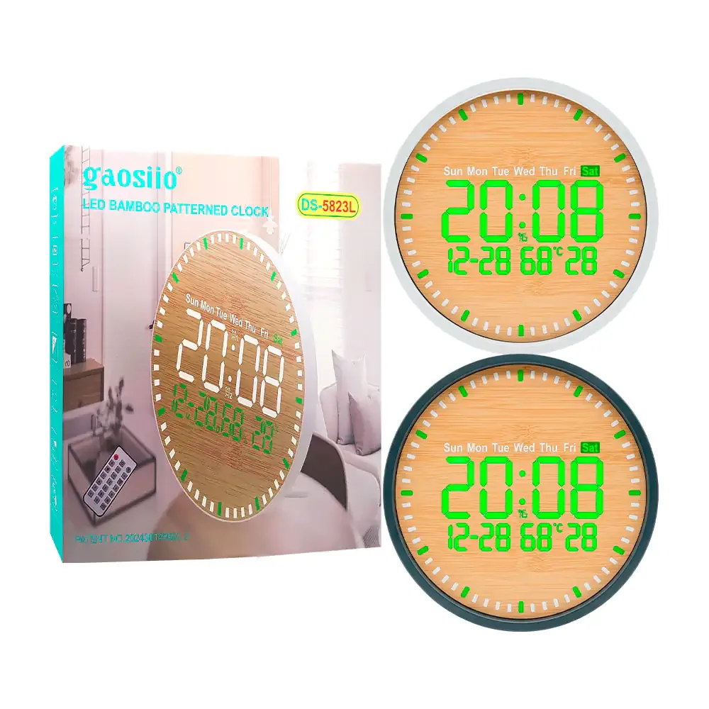 Reloj digital de bambú con despertador, luz led + control remoto, variedad de colores / ds-5823l