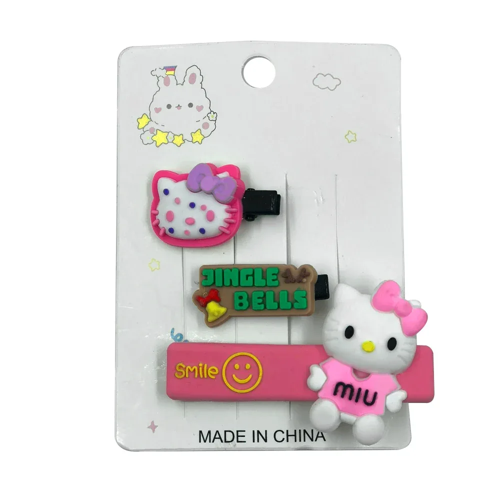 Paquete de 3 broches de clip para el cabello con diseño de hello kitty y frase smile, variedad de modelos / a1182