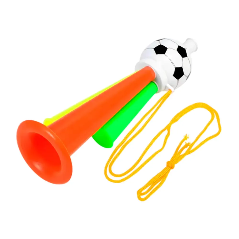 Trompeta / corneta triple con decoración de balón, 21cm + cuerda / lu2562