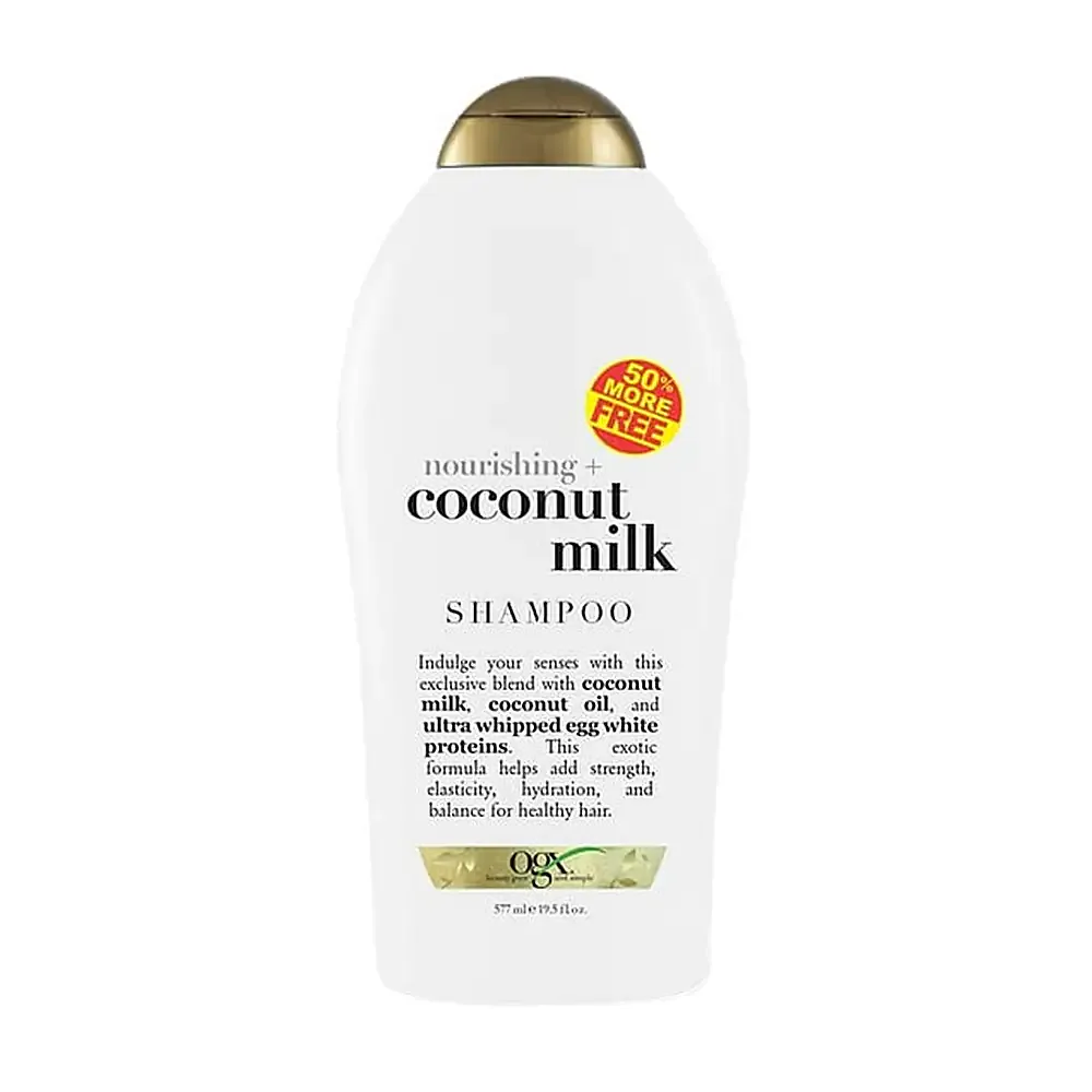 Shampoo ogx de 577ml con extracto de leche de coco para el cuidado capilar