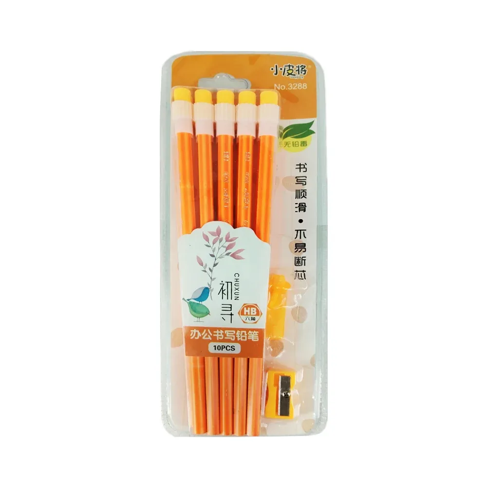 Paquete con 10 lápices de grafito hb y sacapuntas, variedad de colores / j602