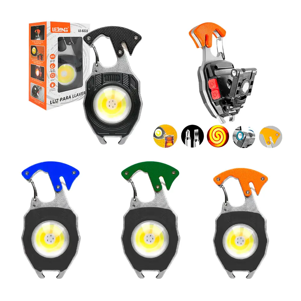 Lámpara recargable estilo llavero con varios modos de luz e indicador de batería