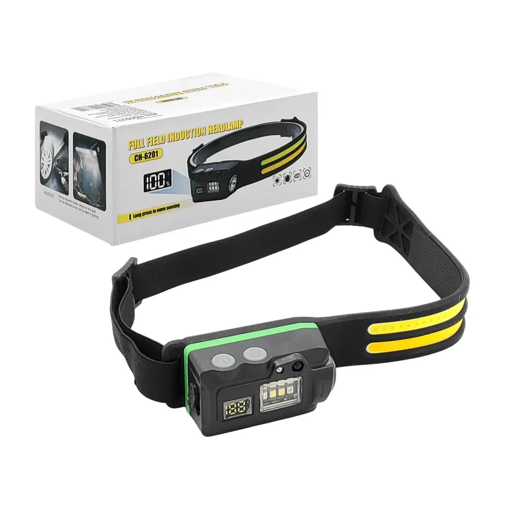 Lámpara linterna tipo minero recargable, 8 modos de luz + sensor de movimiento