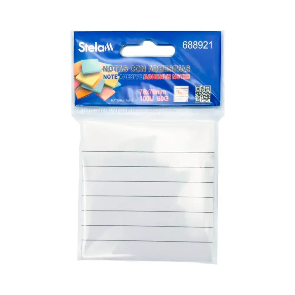 Paquete con 100 notas adhesivas post it stelam de 76x76mm con diseño de rayas