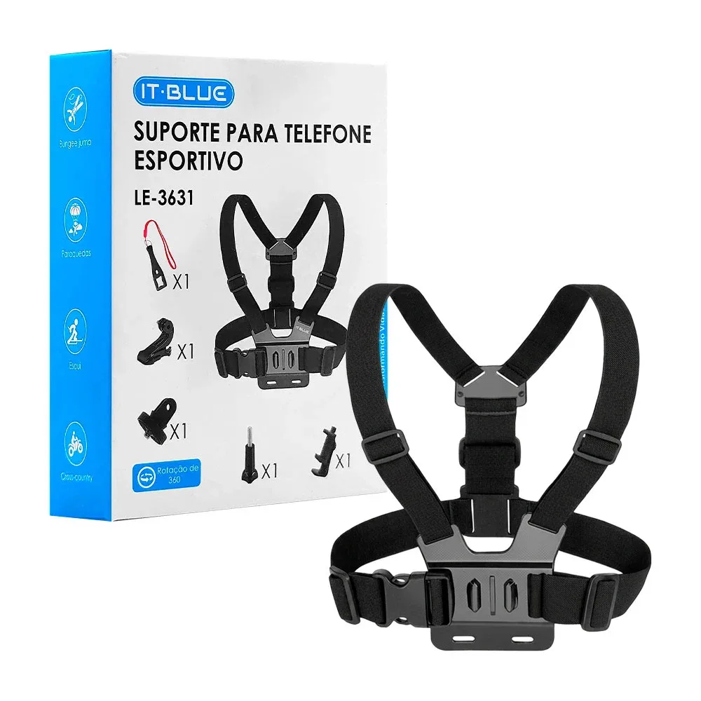 Soporte corporal deportivo ajustable para teléfono o cámara, giro de 360 grados