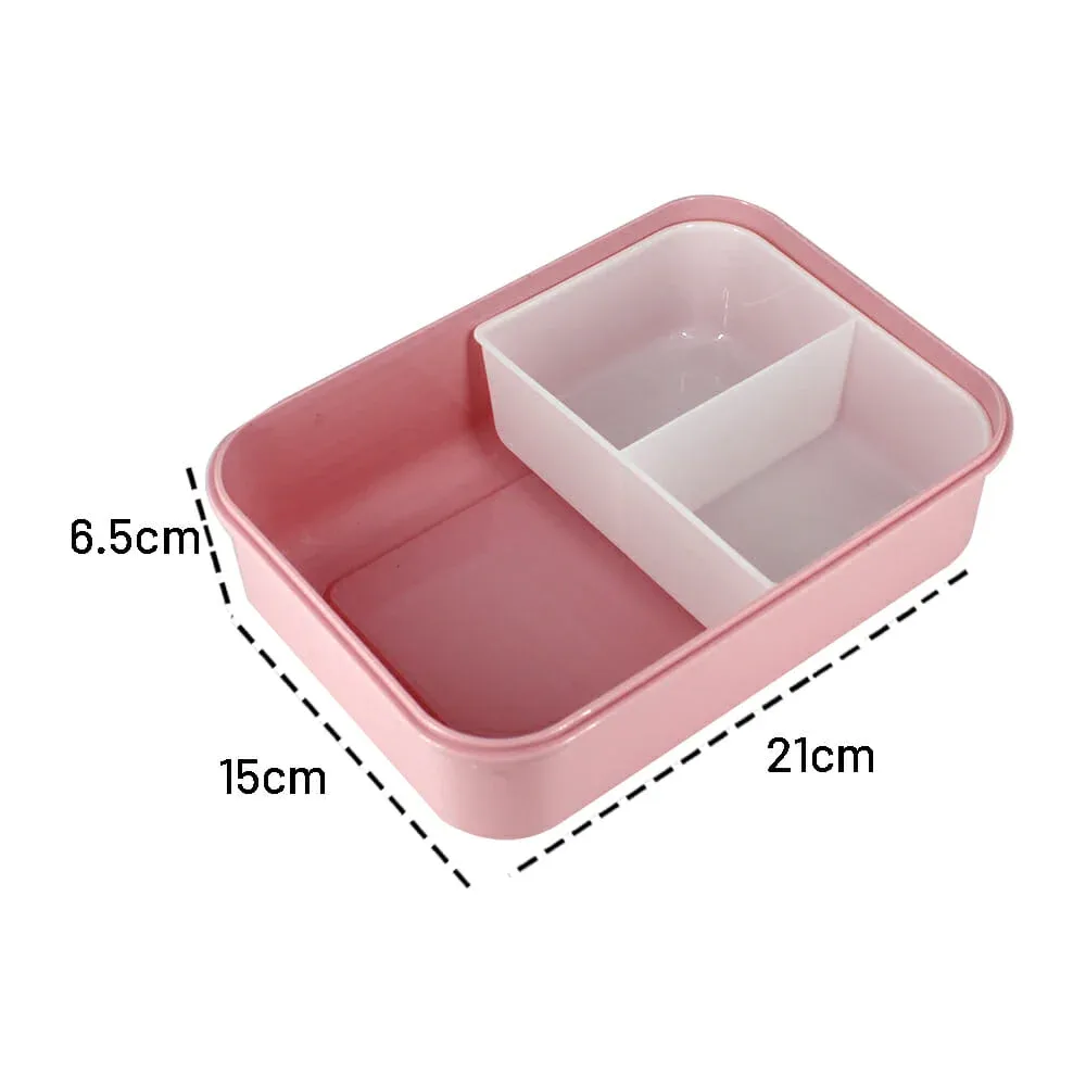 Tupper de plástico con separador para 3 compartimientos + cubiertos, variedad de colores / lunch box / 1682312