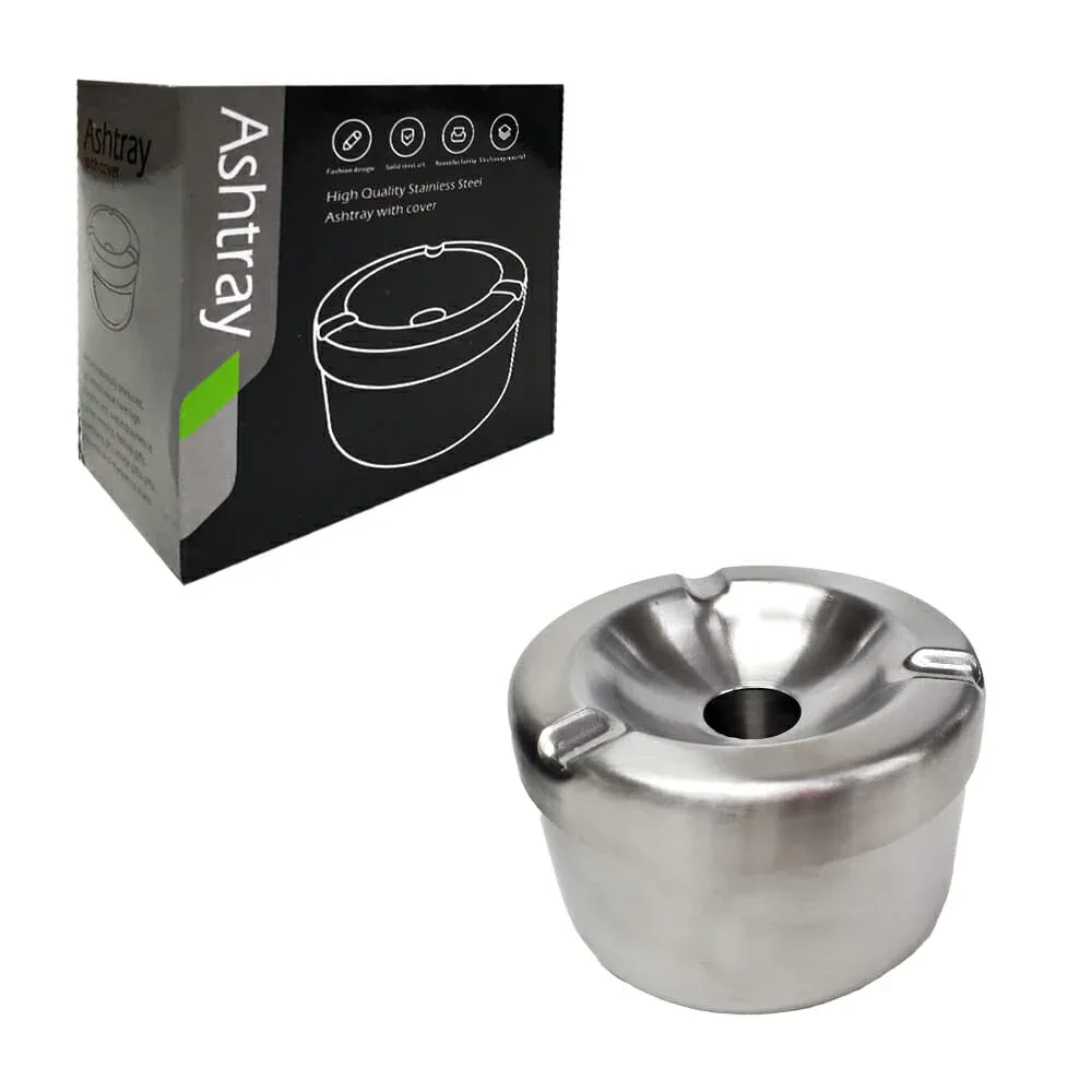 Cenicero metálico con tapa ashtray de acero inoxidable / 10841