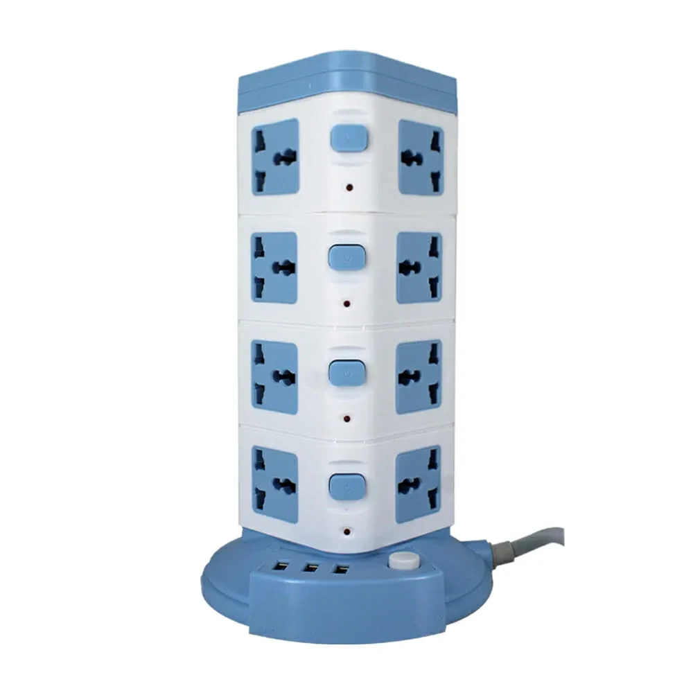 Torre multicontacto cuadrada con 4 niveles, 3 puertos usb y cable de 2 metros / pz03