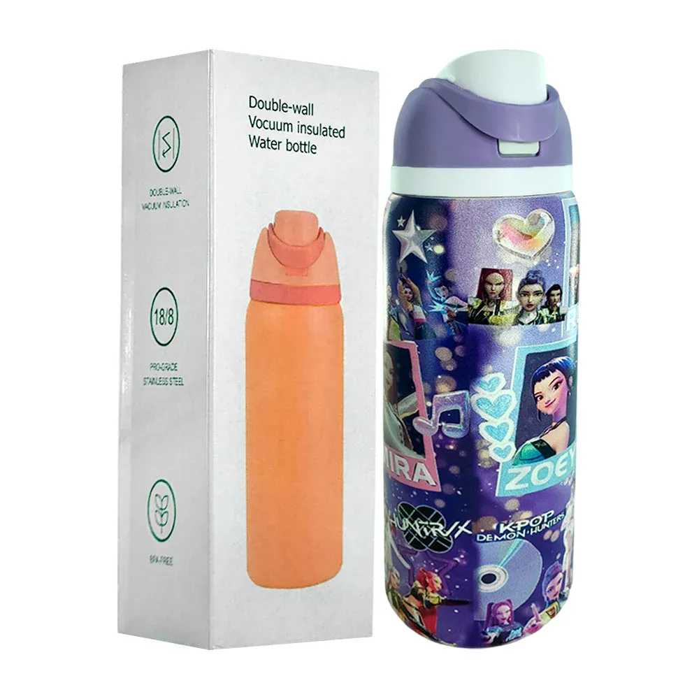 Vaso termo tipo deportivo de 30oz con estampado animado +asa y doble salida