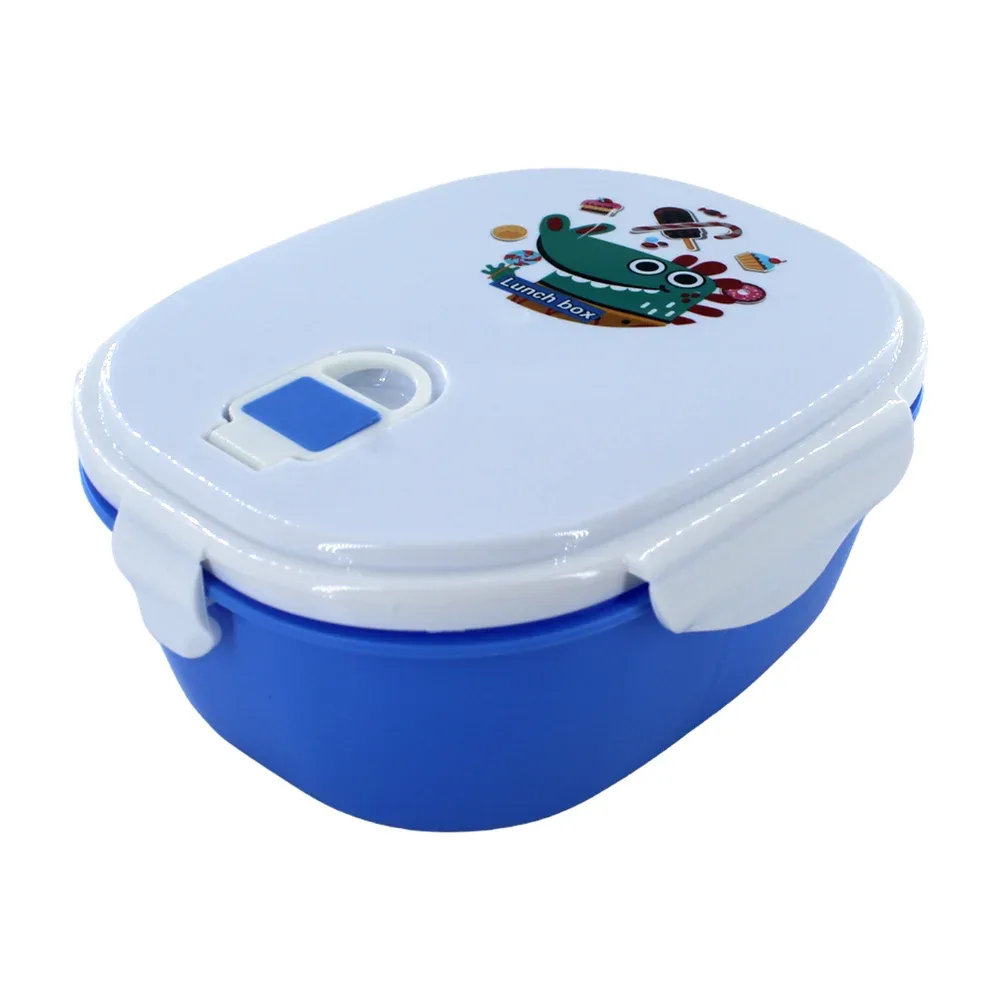Tupper ovalado de 3 compartimentos con cuchara y tapa de 4 broches con tapon diseño lunch box, variedad de colores / 2218-9015