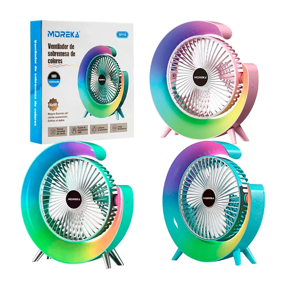 Ventilador de escritorio con lámpara rbg recargable, variedad de colores / sf110