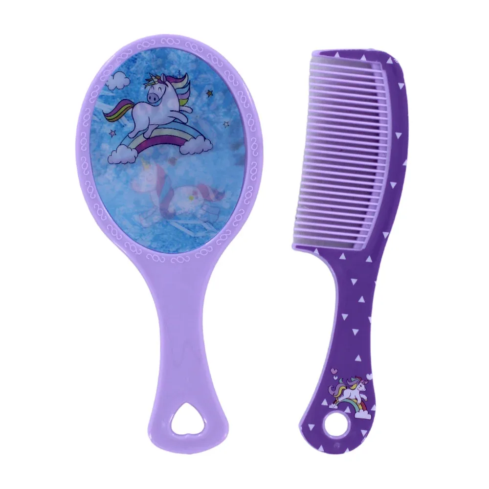 Kit de peine con espejo ovalado de mano con diseño lenticular en parte trasera, variedad de colores / d512