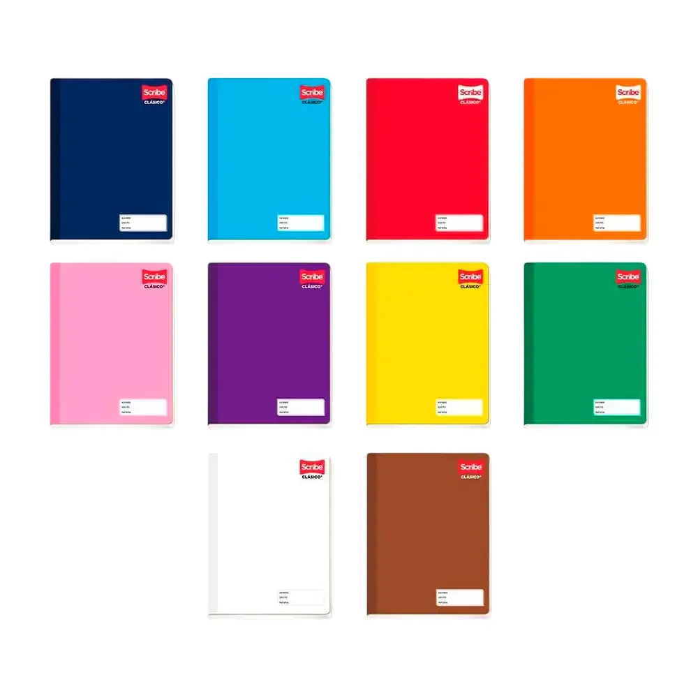 Cuaderno - libreta scribe clásico cosido con 100 hojas de cuadro chico, variedad de colores