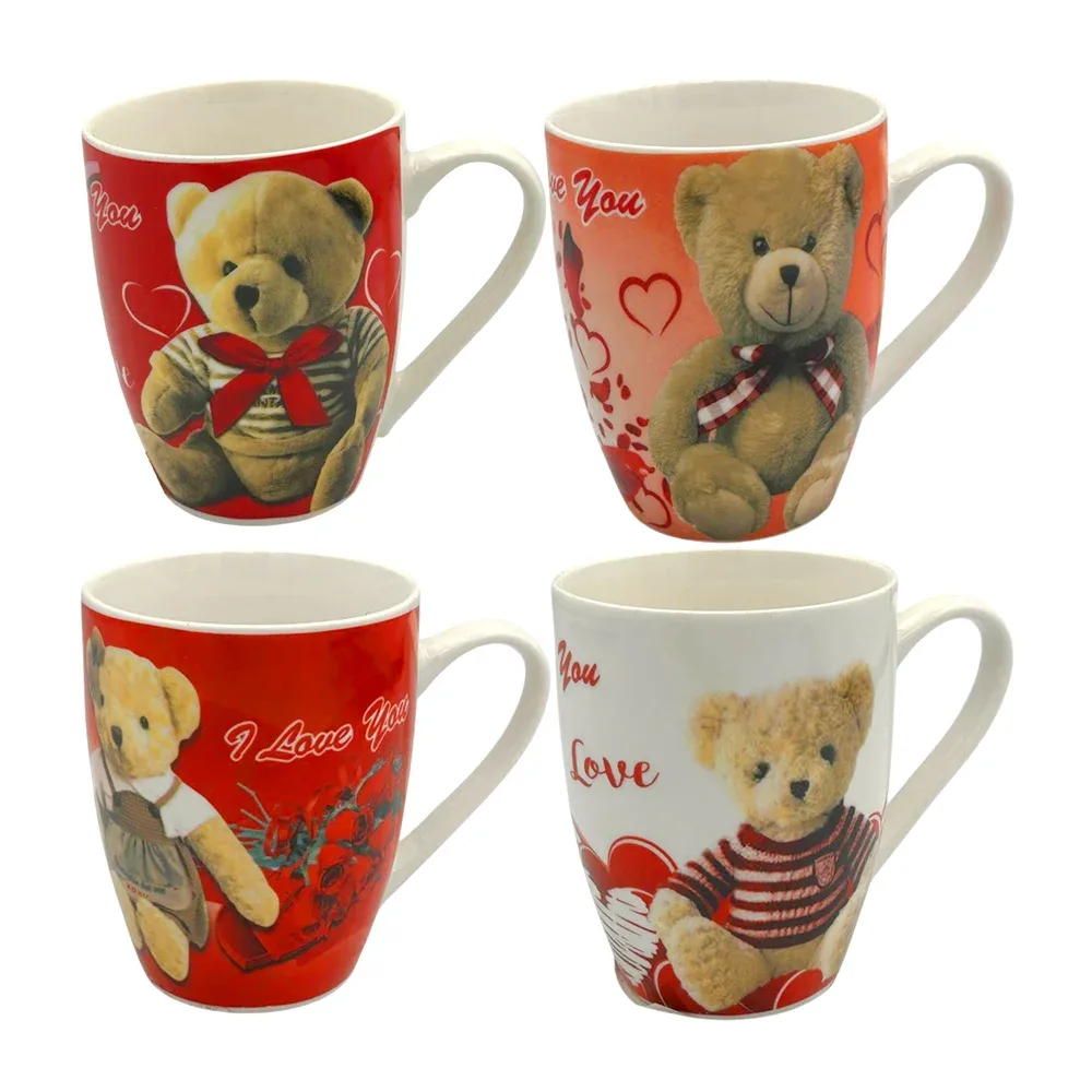 1pza Taza de cerámica con temática de san valentín + estampado de rosas y osos de peluche, variedad de modelos / 24qr575