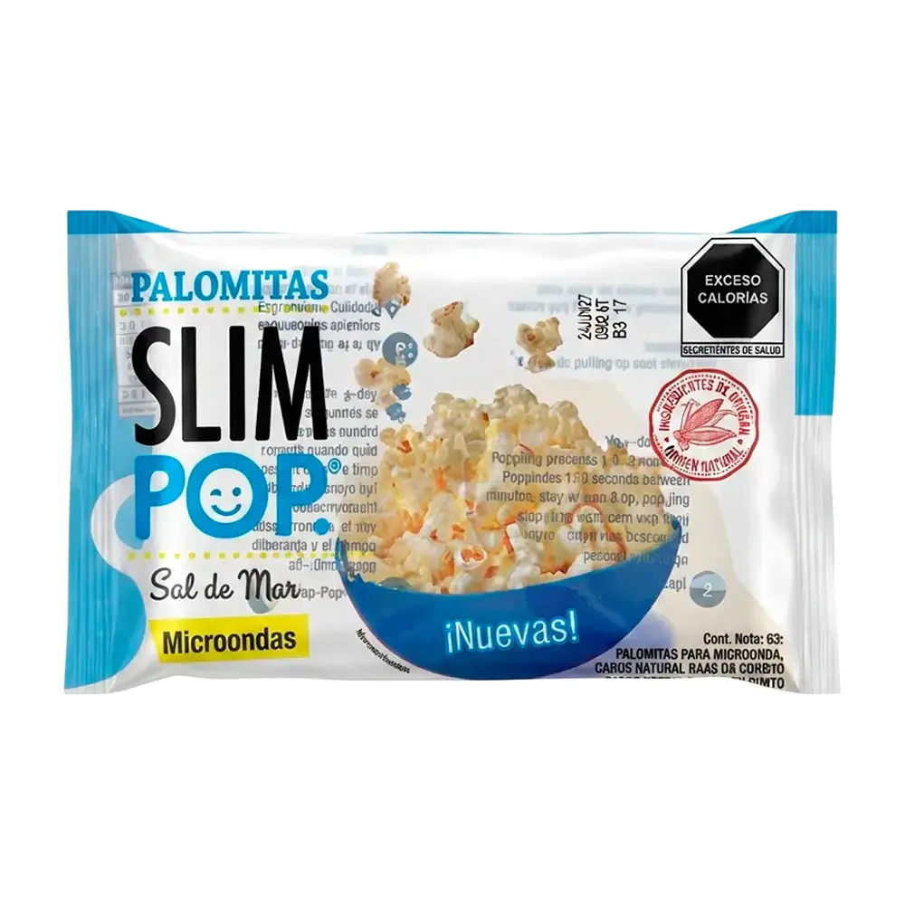 1pza palomitas slim pop sabor natural con sal de mar, 63g / palo-slim