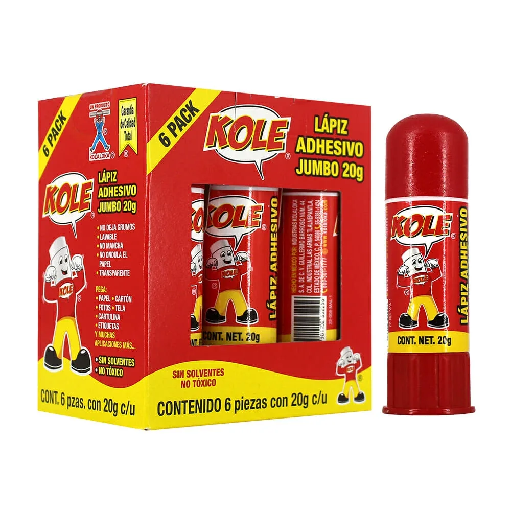 Caja con 6 pegamentos lápiz adhesivos kole kola loka jumbo, 20g / 652294