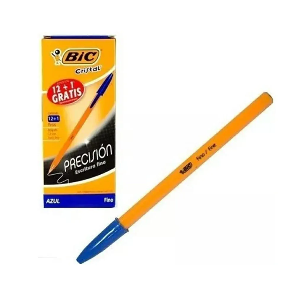 Paquete con 12 plumas bolígrafos bic cristal de color azul con punta fina 0.8mm / 201117