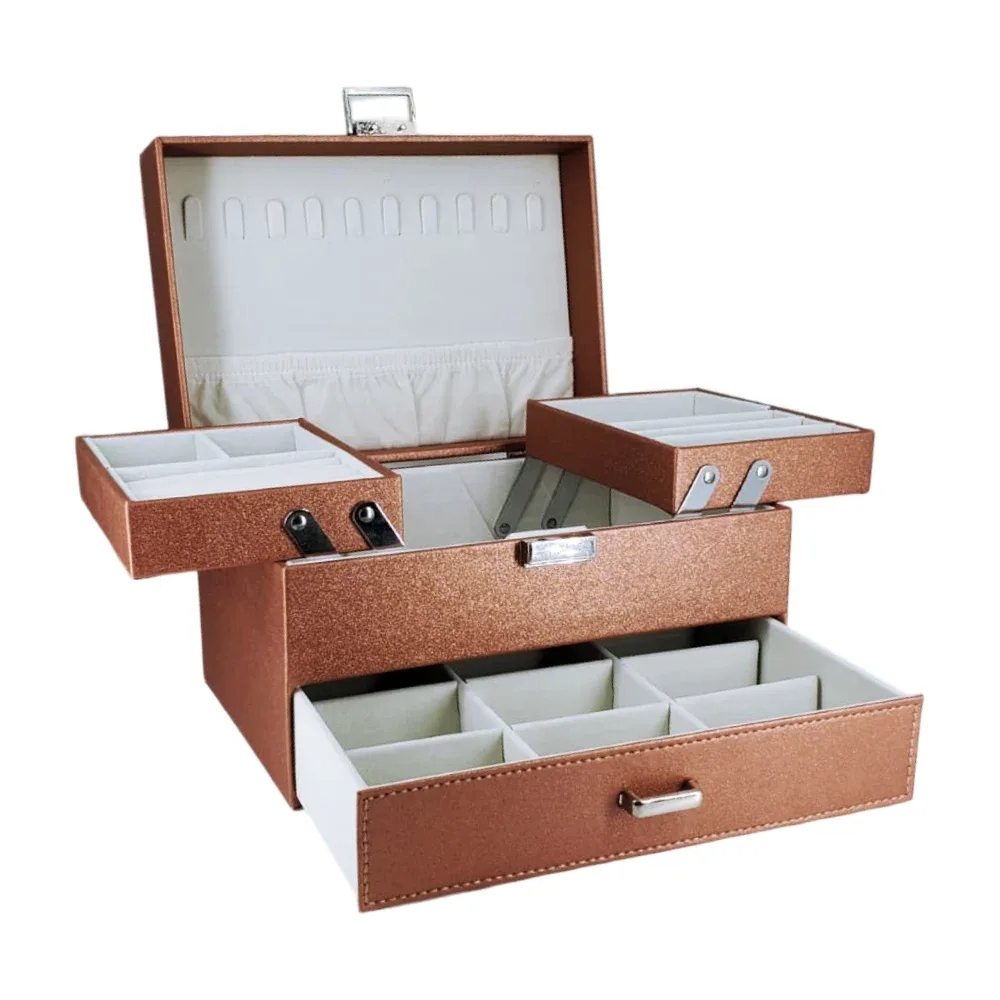 Organizador joyero / alhajero con forma rectangular de 2 niveles de 23x16x14cm, 1 cajón y 31 compartimientos / b423
