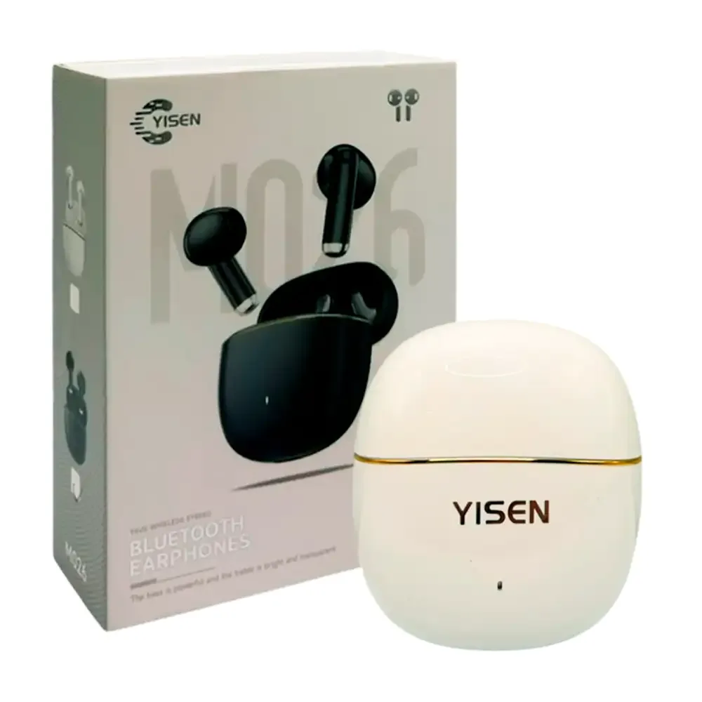 Audífonos yisen inalámbricos, detalle en dorado + estuche de carga, variedad de colores