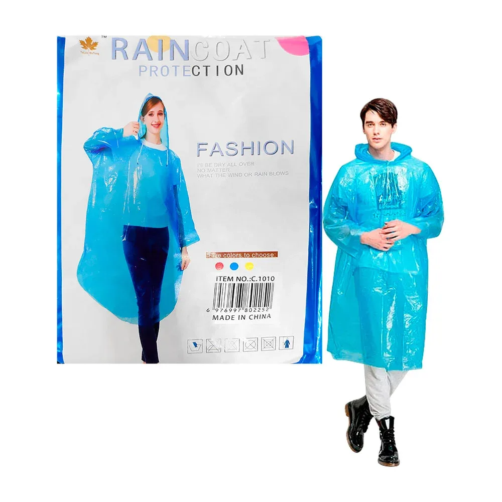 Impermeable de plástico tipo poncho translúcido para adulto, variedad de colores