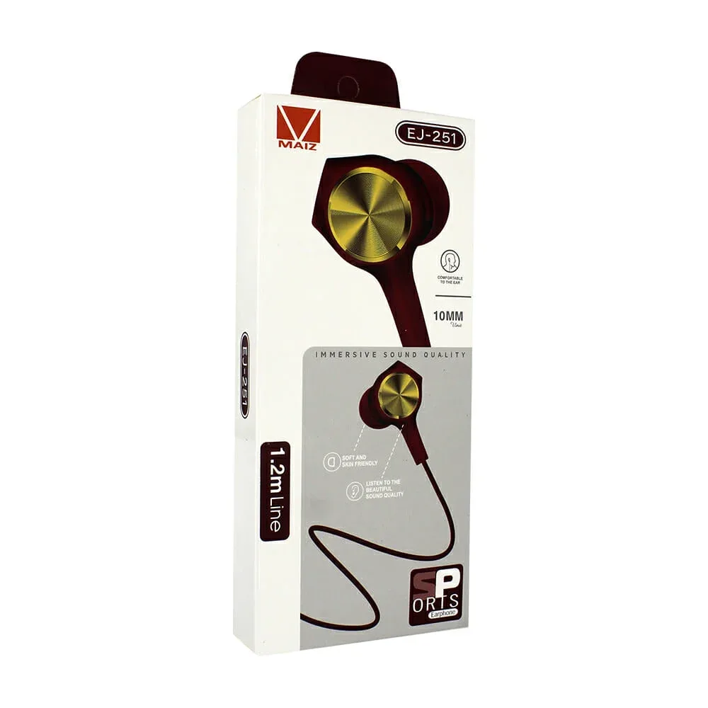 Audífonos alámbricos ergonómicos con detalles en color dorado, almohadillas de silicona y entrada jack 3.5mm / ej-251
