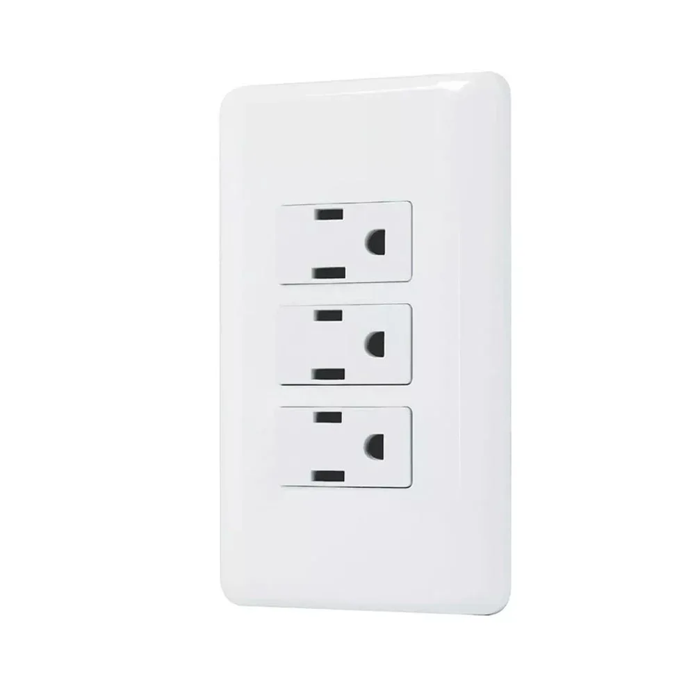 Placa enchufe de pared aksi con 3 contactos tomacorriente en color blanco / 118373